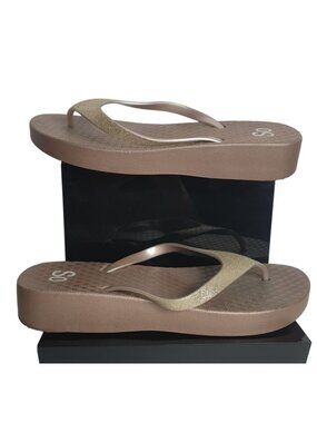 So Womens Flip Flops 11 Gold Toe Post Platform Rose Gold Summer Sandals New